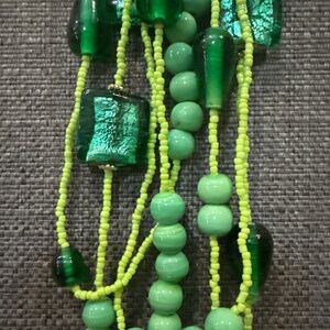 60” vintage shades of green glass beaded necklace